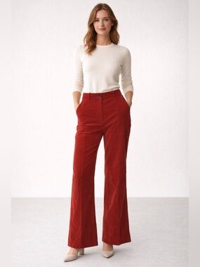 NEW ME+EM Italian Velvet Cotton Corduroy Slim Man Pants Trousers Scarlet Red 10